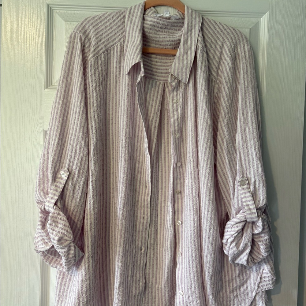 Jane and Delancey Light Lavender and White Striped Button-Down Shirt